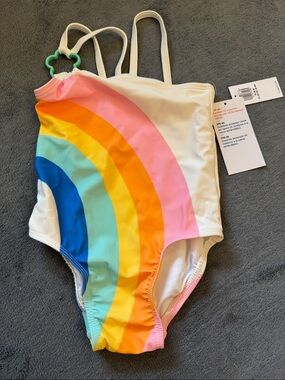 Old Navy White Kids One-Piece Swimsuit with Rainbow Stripes